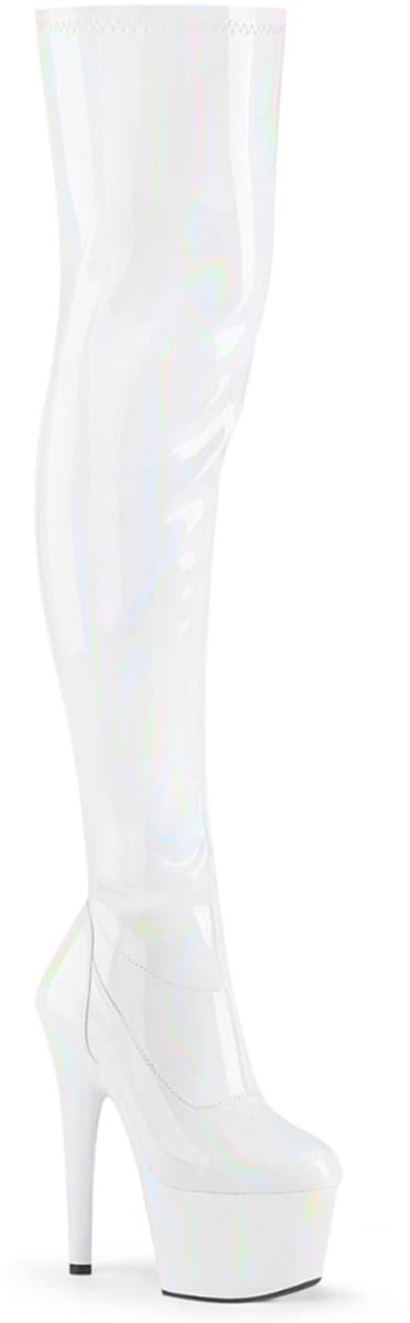 Pleaser - ADORE3000HWR Plateau Overknee Laarzen - Paaldans schoenen - 37 Shoes - Wit — afbeelding 1