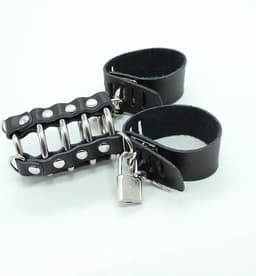 OHMAMA FETISH | Ohmama Fetish Leather Strap Metal Ring Cock Cage With Ball Divider — thumbnail 2