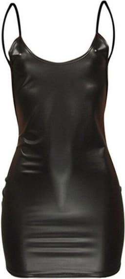 WiseGoods Luxe Latex Wetlook Jurkje Dames - Feest Jurkjes - Sexy Kleren Vrouwen - Party Kleding - Jurk - Disco Jurken - Zwart - XL — thumbnail 1