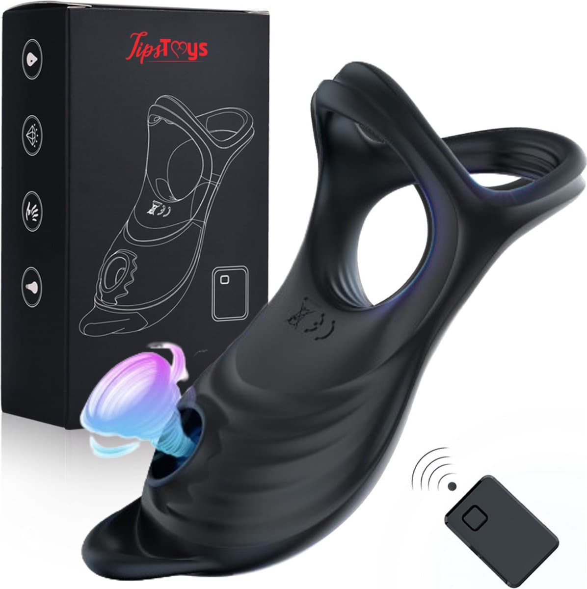 TipsToys® Vibrator Cockring - Zuig Luchtdruk Afstandsbediening Seksspeeltje voor Mannen Vrouwen — afbeelding 1