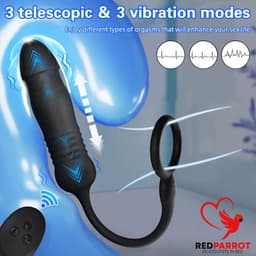 Mannelijke anale telescoop vibrator - Thrusting dildo vibrerend - Mannen dildo - Buttplug - Cockring - Penis ring - 6 standen - USB Oplaadbaar — thumbnail 5