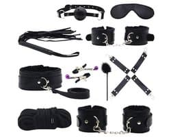 BDSM Set - 10 Delig - Gag Ball & Zweep - Seksspeeltjes - Handboeien - Zwart