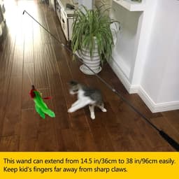 Kattenspeelgoed met veren, teaser met 2 telescopische stangen, 10 reserveveren voor kattenhengel met hanger, veren met belletje, kattenspeelgoedset voor kittens en volwassen katten — thumbnail 5