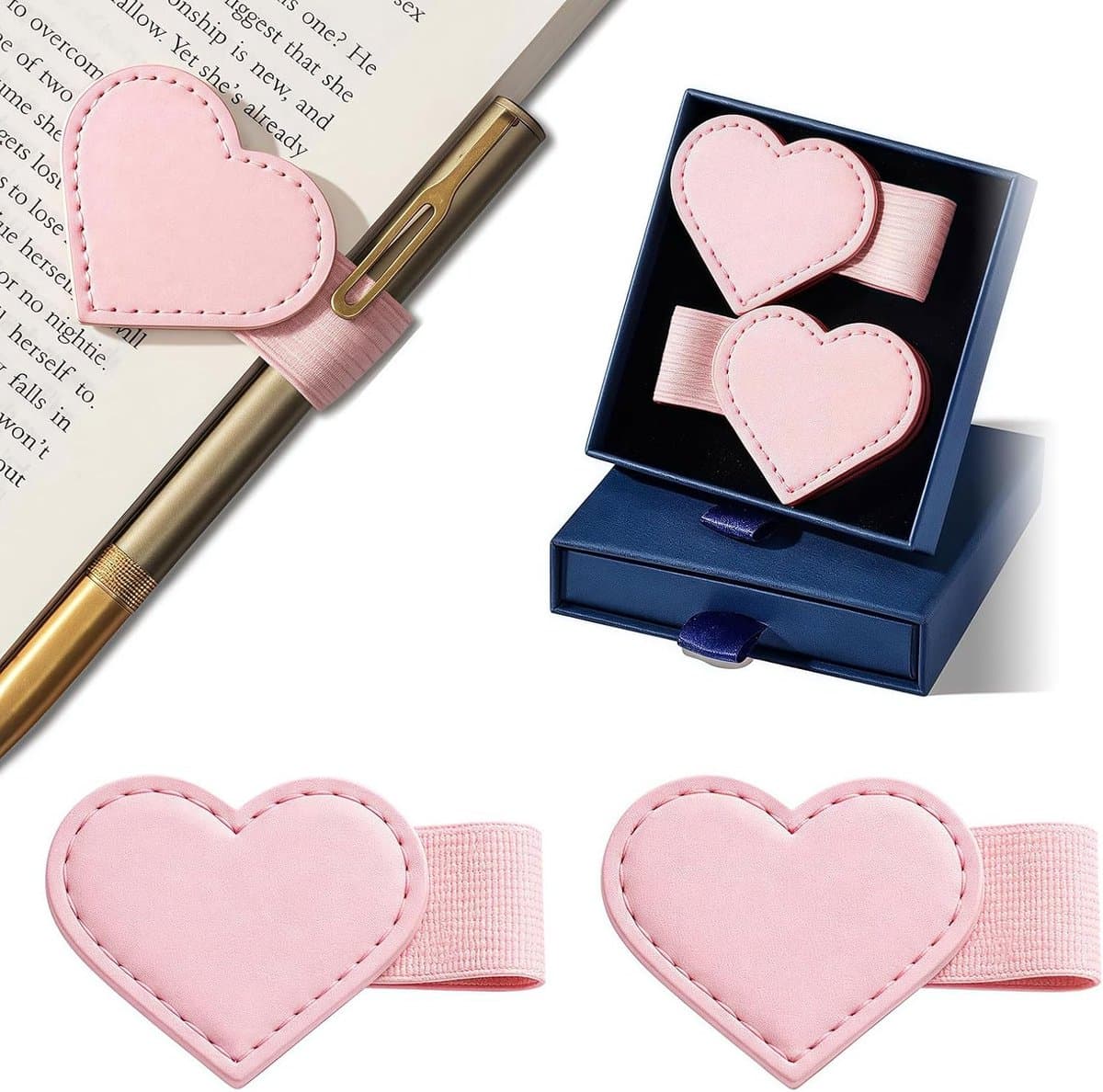 Magnetische Lesezeichen met pennenhouder, hartvormig, roze, set van 2 — afbeelding 1