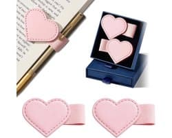 Magnetische Lesezeichen met pennenhouder, hartvormig, roze, set van 2