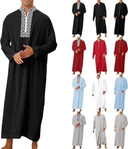 Thobe A18 kaftan voor heren, moslim, islamitisch gewaad, lange mouwen, Arabisch, klassieke abaya jubba mannenoutfit — thumbnail 3