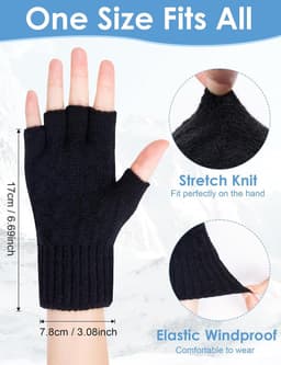 Handschoenen voor heren en dames, gebreide vingerhandschoenen zonder vingertoppen, zachte fleece handschoenen zonder vingers voor typen, fietsen, rijden, kamperen, hardlopen — thumbnail 3
