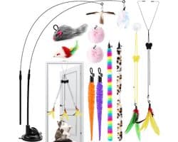 Kattenhengel met veren en zuignap, interactief kattenspeelgoed en kattenspeelgoed, zelfbezigheid