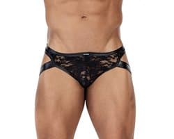 Cut4Men - Sexy Kanten Jockstrap - PU-lederen Bandjes - Zwart M
