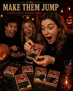 Halloween-decoratie-geschenkdoos, set van 5, griezelige luciferdoosje met rubberen spin, robuust afsluitbaar voor snoep, ideaal als verrassingsdoos voor trick-or-Treat & feest — thumbnail 4