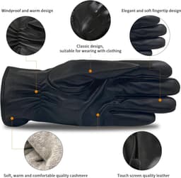 Men's winter genuine sheepskin leather warm gloves cashmere or wool lining - ShopVlot — thumbnail 2
