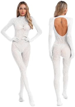 Witte dames bodystocking met panterprint en open rug – One Size — thumbnail 3