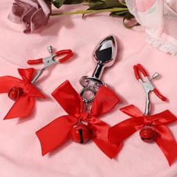 JJ Erotische kerst set - Buttplug en Tepelklemmen met Strik en Bellen - Kerstcadeau - Feestdagen — thumbnail 2