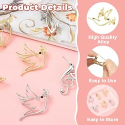 6 Stks 6 Stijlen Vogel Reversspeldjes Gouden Holle Dier Broches Kolibrie Broche Pin Duif Uil Pins Sjaal Gesp Tas Clip voor Vrouwen Mannen — thumbnail 2