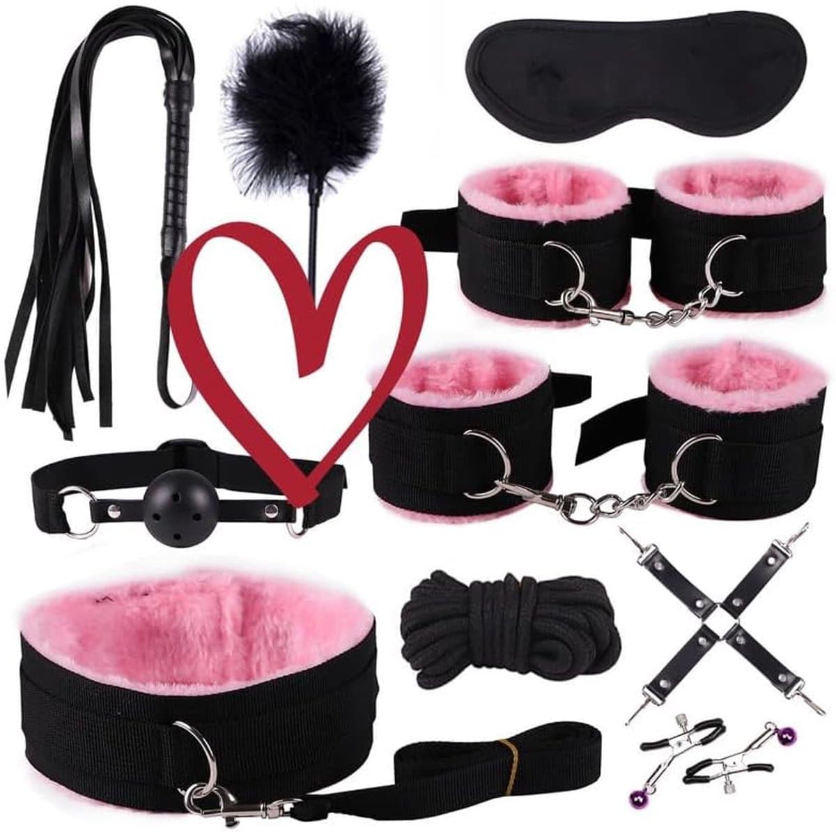 10-Delige Roze Nylon Verstelbare Lifestyle-Set Met Comfortabele Accessoires, Cadeau Voor Koppels - Q — afbeelding 1