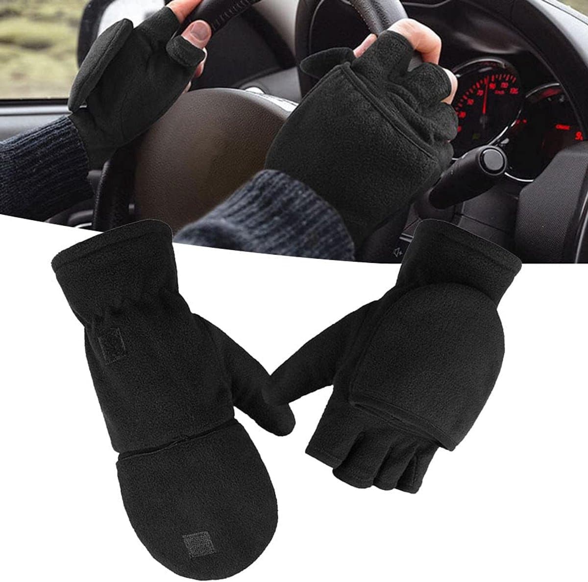 1 Pair Winter Gloves - Outdoor Windproof Fingerless Mittens met Flip Cover - Men Women Driving Gloves voor Driving - Cycling - Skiing (Size : M) — afbeelding 1