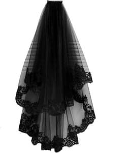 Black Lace Veil Halloween Veil Vintage Grave Veil Halloween Wedding 2 Tier with Comb for Costume Cosplay Day Of The - ShopVlot — thumbnail 4