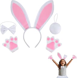 Women's Bunny Ears Costume Set, 4 Pieces, Bunny Ears, Headband with Bow Tie and Paw Gloves, Easter Bunny Costume - ShopVlot — thumbnail 1