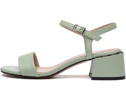 Sandalen voor dames, met riempje, zwart/groen/blauw, riempjessandalen, sandalen met hak, 5 cm blokhak C553-K1781-12
