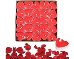 50 Hartvormige Theelichthouders en 1000 Zijden Rozenblaadjes Set voor Valentijnsdag Bruiloft