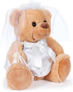 Teddy Bruidspaar in Witte Bruidsjurk – Set van 2 met Sluier en Bloemen – Creatief Geldgeschenk of Huwelijkscadeau – 25 cm — thumbnail 2