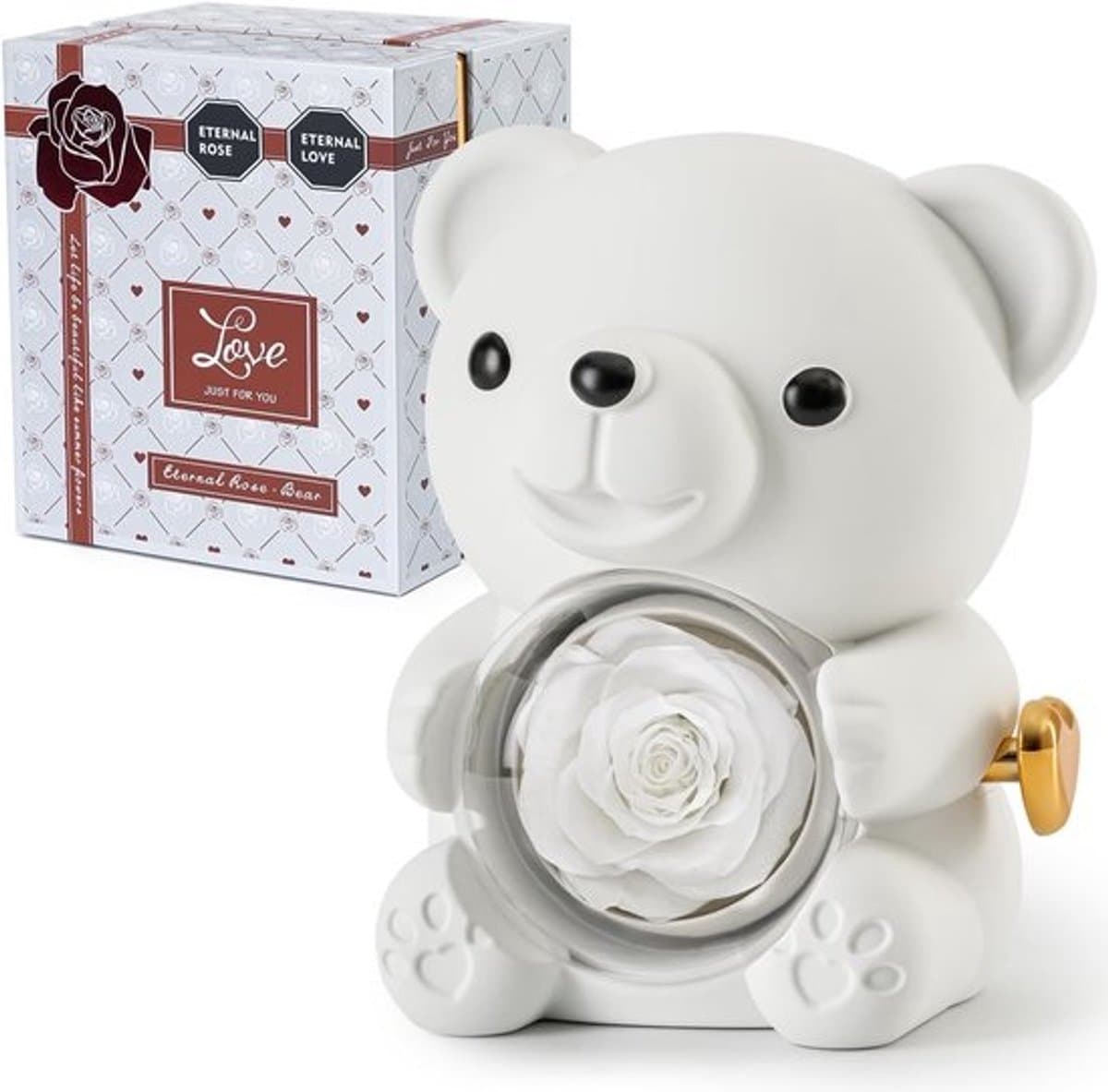 Romantische teddybeer met geconserveerde roos en hartvormige halsketting - Perfect cadeau voor Valentijnsdag, Moederdag en bruiloften — afbeelding 1