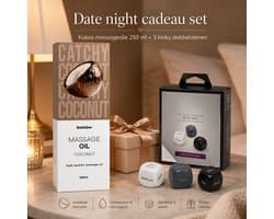 massage olie kokos 250 ml + kinky dobbelstenen – Satisfyer massageolie – cadeau voor koppels – date night spel – erotische gift set – Fifty Shades of Grey