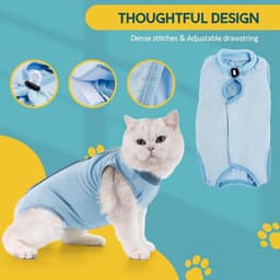 Kat Herstelpak - Kitten Onesie voor Katten Na Operatie, Cone of Shame Alternatief Chirurgisch Spay Pak voor Vrouwelijke Kat, Bescherming Na Operatie of Huidziekter -Blauw(S) — thumbnail 2