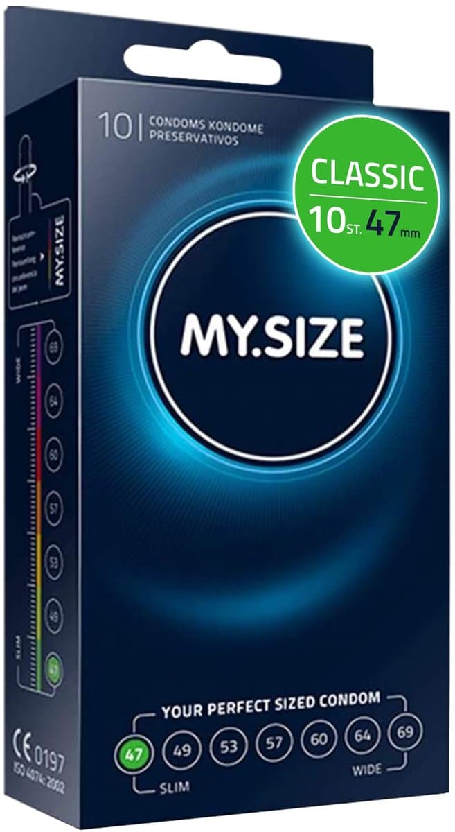 MY.SIZE Classic condooms maat 1 I 47 mm breed I 10 stuks standaard verpakking I premium condooms extra dun I condooms true to touch gossamer I dunne 0,07 mm wanddikte I condooms veganistisch — afbeelding 1