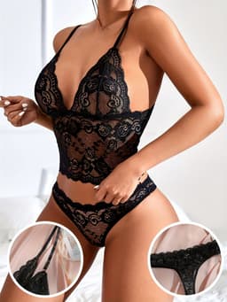 Quick Relief Sexy lingerie - Luxe Lingerieset Dames – Lingerie Erotisch – Sexy Lingerie – 2-delige set – Zwart Kant – Lingerie Setje – Verleidelijke Body & String – Chique – Luxe – Boudoir Look – Kinky – Erotisch - Maat L — thumbnail 4