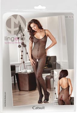 Mandy Mystery Lingerie –  Catsuit met Mesh Ontwerp en Open Kruis voor Erotische Toepassingen – Maat M/L – Zwart — thumbnail 5