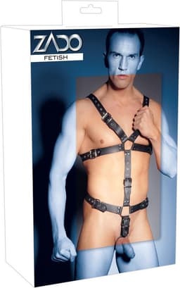 Zado – Ultieme Lederen Body Harnas met Testikel Ring en Studs Meervoudige Gespen – Zwart — thumbnail 4