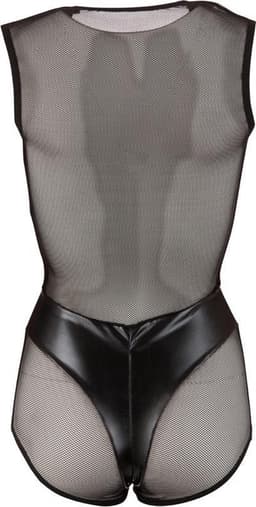 Cottelli Collection –  Body in Combinatie Wetlook en Powernet met Diepe V Hals voor Seductie – Maat XL – Zwart — thumbnail 3