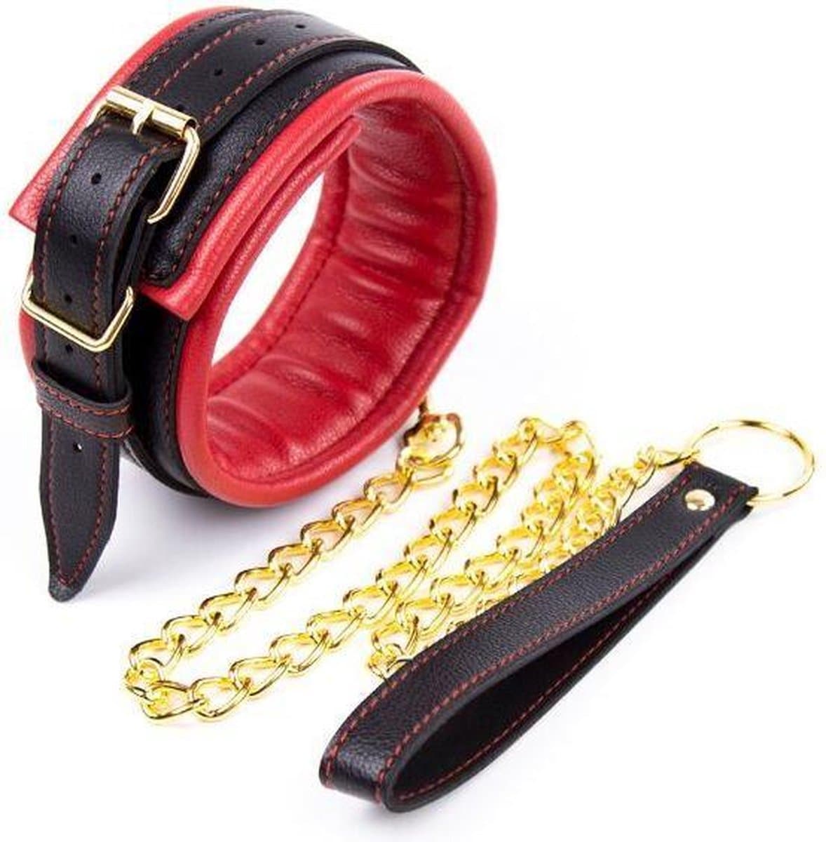 Banoch - Collar & leash Gold - Halsband en Riem - Rood met goud — afbeelding 1
