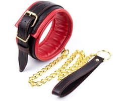 Banoch - Collar & leash Gold - Halsband en Riem - Rood met goud