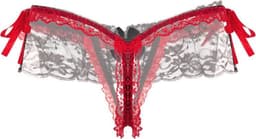 Erotische lingerie slipje - Sexy parel slipje - Sexy kanten open kruis string - Zwart/Rood — thumbnail 6