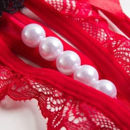 Erotische lingerie slipje - Sexy parel slipje - Sexy kanten open kruis string - Zwart/Rood — thumbnail 3