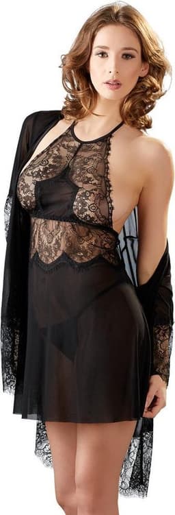 Cottelli Collection – Sexy Negligé met Lingerie en Kimono voor een Slaapkamer Sensatie – Maat S – Zwart — thumbnail 1