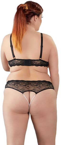 Cottelli Plus Size –  Lingerie Set van Kant Open Kruis en Borsten met Parelbanden – Maat L – Zwart — thumbnail 4