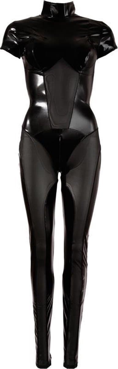 Cottelli Collection –  Jumpsuit met Ritsen over Tepels en Kruis Wetlook Uitstraling Spanning en Uitdaging – Maat XS – Zwart — afbeelding 1