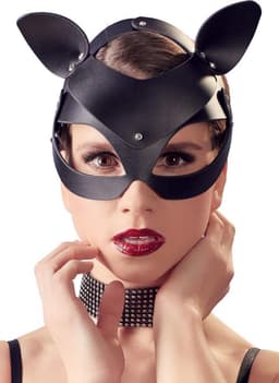 Bad Kitty – Kunstlederen Hoofdmasker met Katten Oortjes Verstelbaar – One Size – Zwart — thumbnail 1