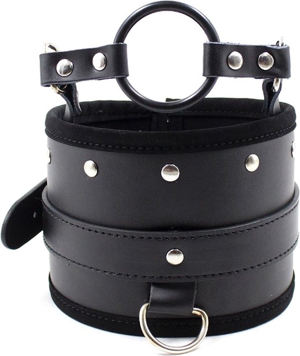 Nooitmeersaai -  Zwarte halsband met ring gag en riem — afbeelding 1