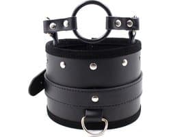 Nooitmeersaai - Zwarte halsband met ring gag en riem