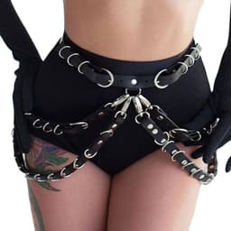 Nooitmeersaai - Harnas Vrouw - Leer - Harnas Met Riemen En Ringen - Zwart - One Size - BDSM - Bondage Harnas — thumbnail 1
