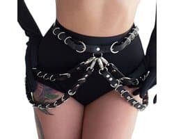 Nooitmeersaai - Harnas Vrouw - Leer - Harnas Met Riemen En Ringen - Zwart - One Size - BDSM - Bondage Harnas