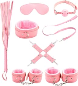 BDSM - Starters kit - Bondage set - Handboeien - Oogmasker - Enkelboeien - Gagball - Zweep - Hogtie - Roze — thumbnail 1