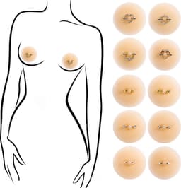 Fake Tepelpiercing - tepelpiercing - nep piercing - festival gadget - Nipple Covers - 8 cm - Zilver - 2 stuks — thumbnail 4