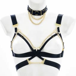 Borsten harnas vrouwen - Inclusief choker halsband - Erotische Beha - BDSM - Sexy BH - Festival en feest - One size - Bretels - Elastisch — thumbnail 2