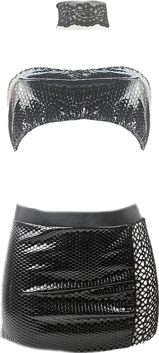 BamBella ® Sexy erotische lingerie set - Maat L/XL Kleding set kleding outfit dames met crop top Rollenspel kleding Reptiel print — afbeelding 1