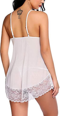 Erotische 2-Delige Lingerieset I Nachtjapon & Slipje I Sexy Kanten Lingerie Set I Maat M I Wit — thumbnail 5
